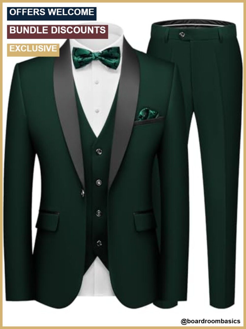 Men's 3-Piece Slim Fit Tuxedo Suit Set - Shawl Lapel Blazer, Vest & Pants